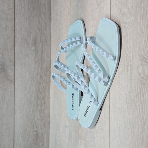 Steve Madden Women Skylar Baby blue Strappy Flats Sandals shoes sz 10 - Picture 2 of 11